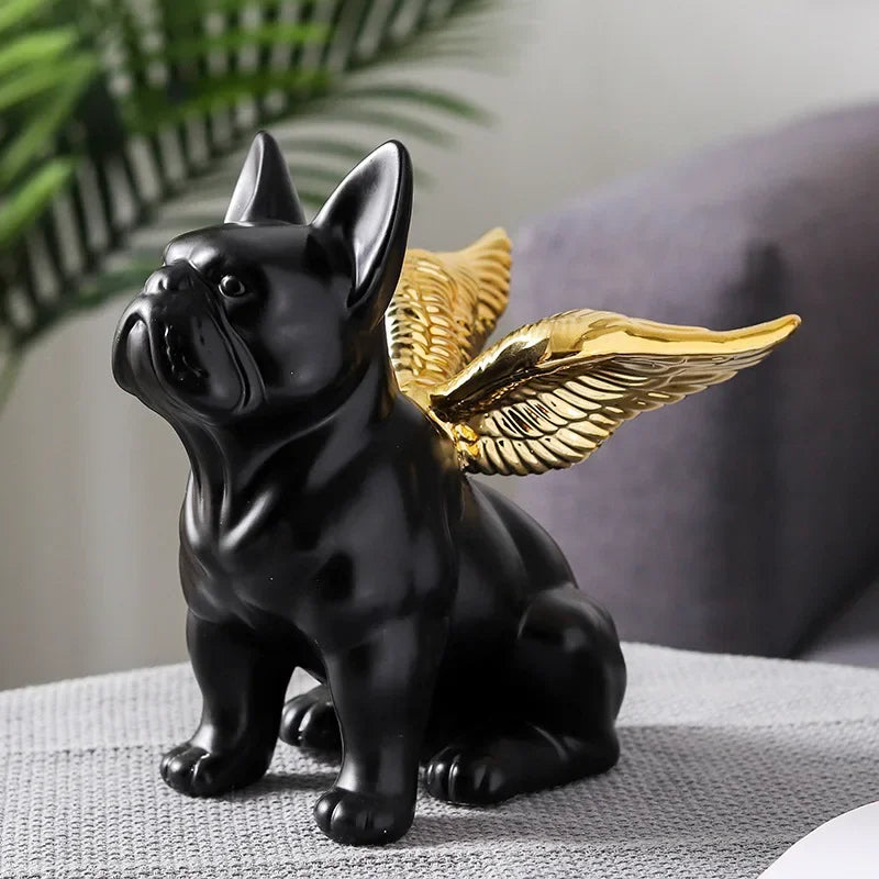 Estatueta Bulldog com Asas Douradas