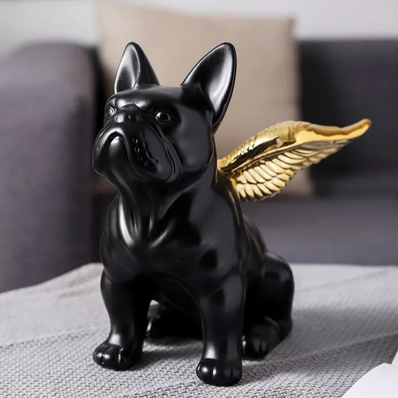 Estatueta Bulldog com Asas Douradas